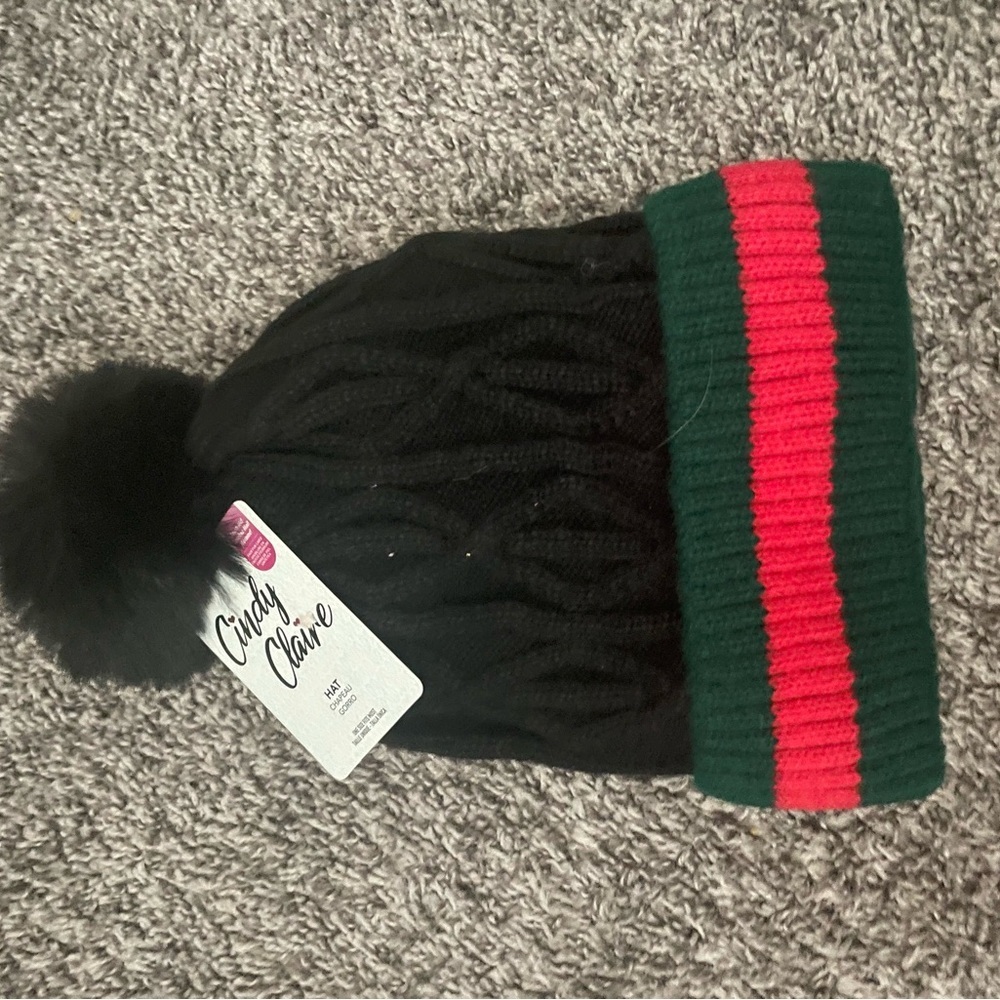 Black and Green Kids Pom-Pom Beanie